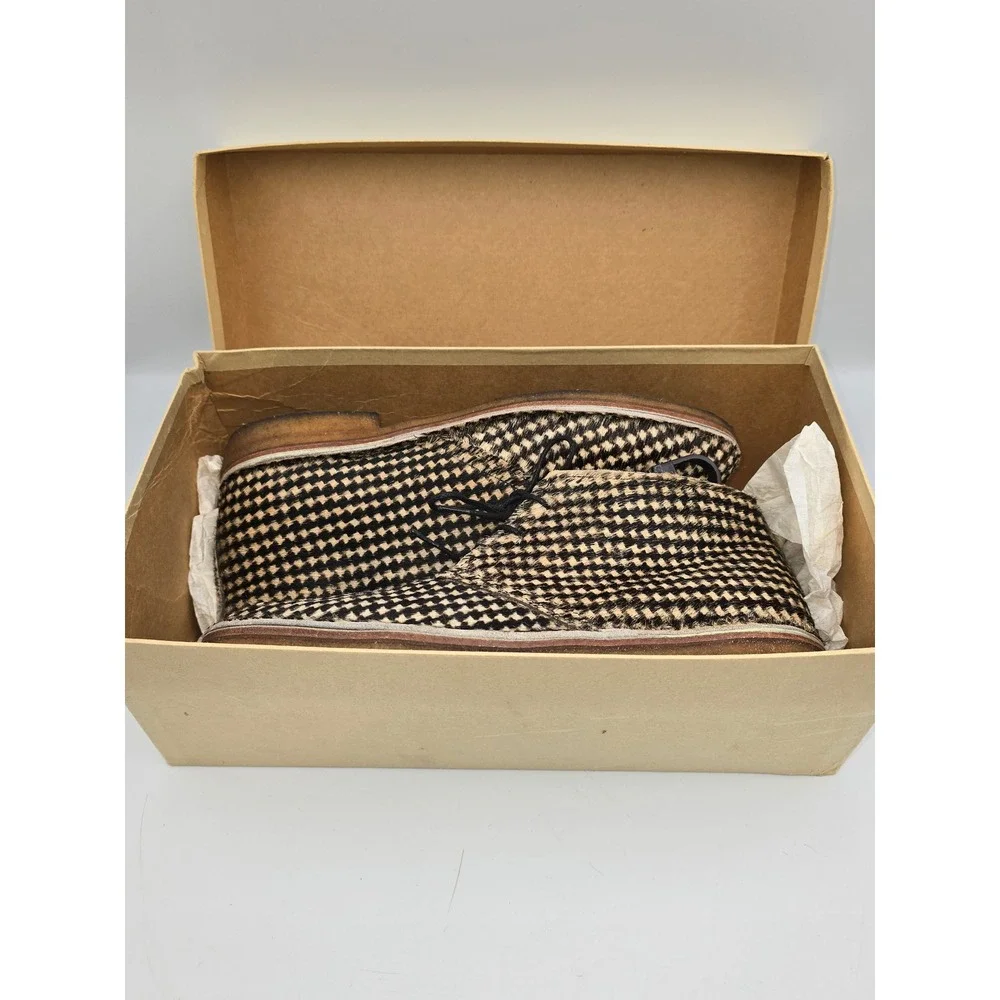 Handcrafted Houndstooth Pony Hair Desert Boots Mens Black Tan Crepe Sole YMC